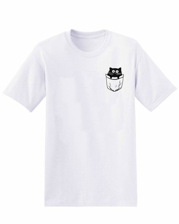 KIDS Pocket Cat Print Unisex Print Tshirt Top Neck Holiday