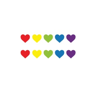 Set of 10 X Rainbow Hearts Iron on Screen Print Transfers for Fabrics Machine Washable patch