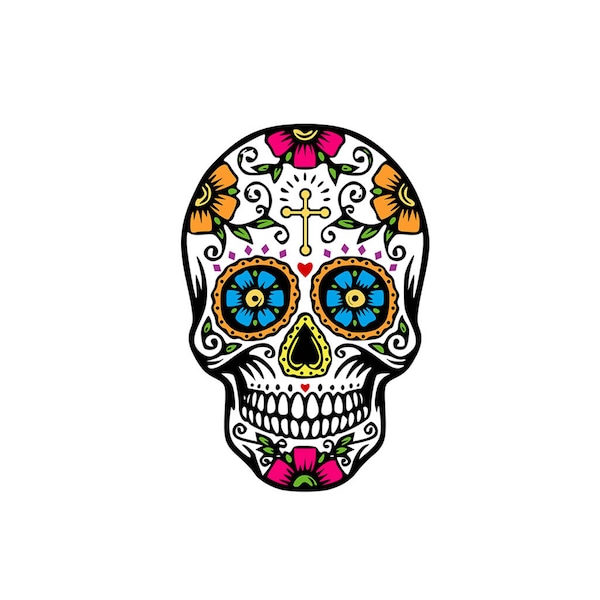 Set of 2 x Sugar Skull Temporary Tattoo Waterproof Day of the dead Calavera All Souls' Day