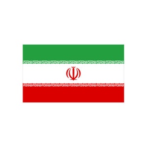 Könnte beinhalten: Die Flagge des Iran, ein horizontaler Dreifarbenstreifen in Grün, Weiß und Rot mit einem roten Emblem eines stilisierten kalligraphischen Schriftzugs von Allah in einem roten Kreis in der Mitte des weißen Streifens.