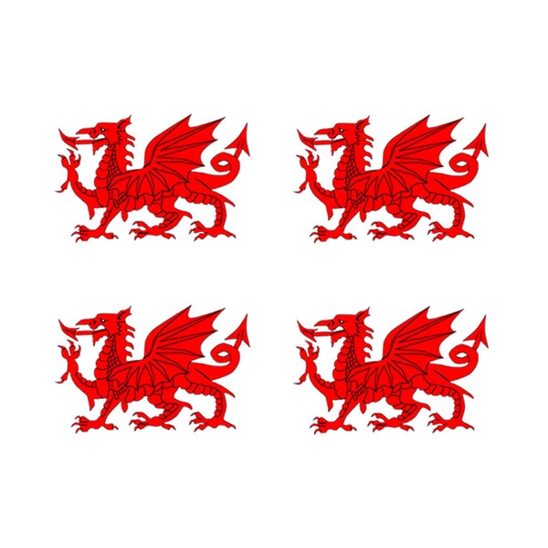 Set of 4 Welsh Dragon Temporary Tattoo Waterproof Lasts 1 week Wales Flag for country support six nations,rugby, football,cricket