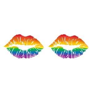 Set of 2 X Rainbow Lips TEMPORARY TATTOO Love Kiss mark Valentines day lgbtQ