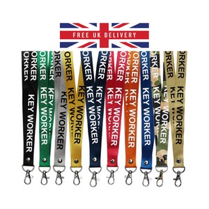 Key Worker printed Lanyard neck strap, ID HOLDER Safety Breakaway Clip UK Stock health care worker carer staff