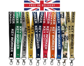 Key Worker printed Lanyard neck strap, ID HOLDER Safety Breakaway Clip UK Stock health care worker carer staff