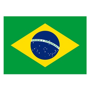 Puede incluir: La bandera de Brasil es verde con un diamante amarillo en el centro. El diamante contiene un círculo azul con estrellas blancas y el texto "ORDEM E PROGRESSO" en blanco.