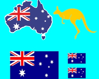 Set of 5 x Australian FLAG Iron on transfer Aussie Australia Map Kangaroo