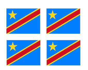 Conjunto de 4 x Bandera de la República Democrática del Congo Hierro en serigrafía para tela Transferencia lavable a máquina Bandera de la República Democrática del Congo