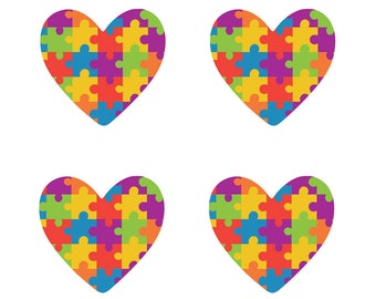 Set of 4 x Autism Awareness  Heart  Iron on Transfer for fabric jigsaw puzzle