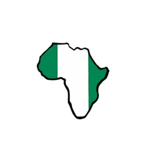 Könnte beinhalten: Eine Umrisszeichnung des afrikanischen Kontinents in Grün, Weiß und Grün. Die Farben entsprechen der nigerianischen Flagge.