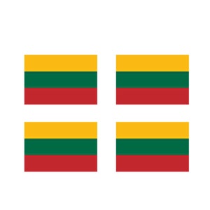 May include: Four yellow, green, and red rectangular flags of Lithuania.