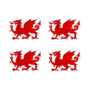 Set of 4 x Welsh Dragon Iron on SCREEN PRINT for fabric Machine Washable Wales Red Dragon Flag