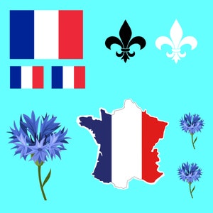 9 x French Iron on Screen Print Transfer pour tissu France Drapeau carte fleur de lys