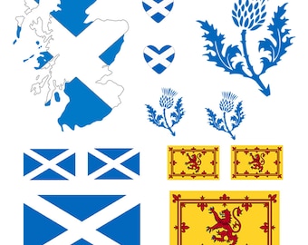 12 X Scotland Iron on Transfers for Fabrics Scottish Flag map thistle Scot heart