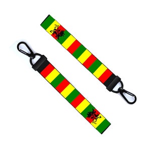 Rasta Colour Jamaica Key Chain Keyring Luggage Tag Zipper Pull Bag Lion of Judah Key Ring