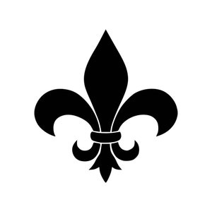 Op de afbeelding: Een zwart fleur-de-lis-ontwerp met een puntige bovenkant en drie afgeronde bloemblaadjes.