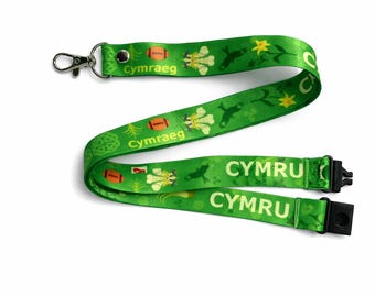 Cordino da collo del Galles, portadocumenti, clip di sicurezza con sgancio rapido, bandiera del drago gallese