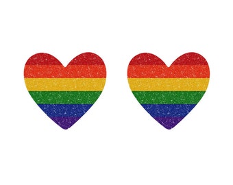 2 x Tatuaje temporal de bandera de corazón arcoíris LGBT con efecto brillante, orgullo gay lésbico