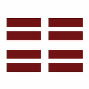 May include: Four horizontal lines, two on each side, are arranged in a symmetrical pattern. The lines are a dark maroon color.