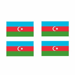 May include: Four identical flags of Azerbaijan. Each flag is a horizontal tricolor of blue, red, and green with a white crescent moon and star in the center.