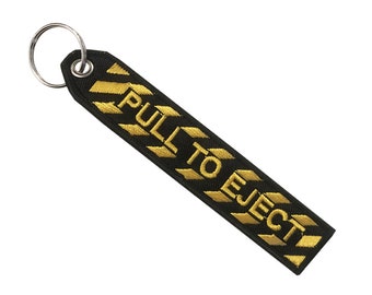 Pull to Eject Embroidered Key Chain Keyring Luggage Tag Zipper Pull Bag Key Ring