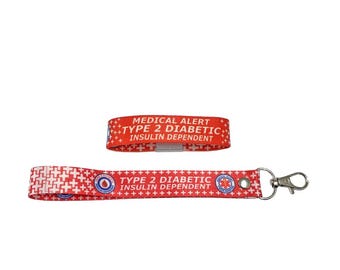 Set of Type 2 Diabetic elastic Wrist band wristband / Key tag gift diabetes