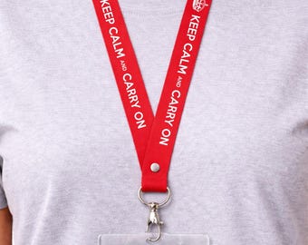 Keep Calm and Carry On printed Lanyard neck strap, ID HOLDER Safety Breakaway Clip UK Stock