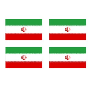 Könnte beinhalten: Vier identische Bilder der Flagge des Iran. Die Flagge ist grün, weiß und rot mit einem roten Emblem in der Mitte.