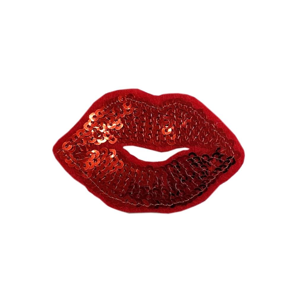 Toppe termoadesive - rossetto con paillettes – rosso/argento – 6,9x2