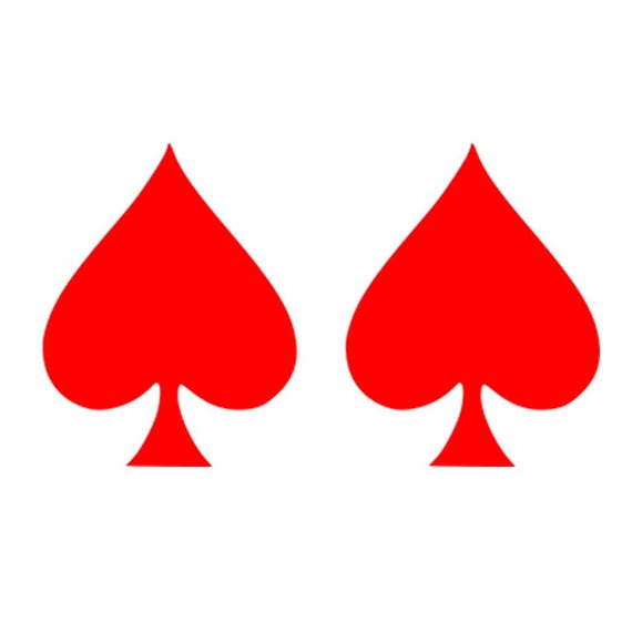 2 X RED Spades Temporary Tattoo Neck Face Arm Hand Body Art Ace of
