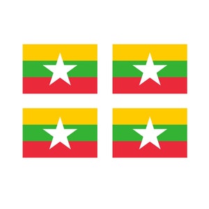 Set of 4 x Myanmar Flag Iron on Screen Print Transfer for fabric Machine Washable Burma Burmese Flag