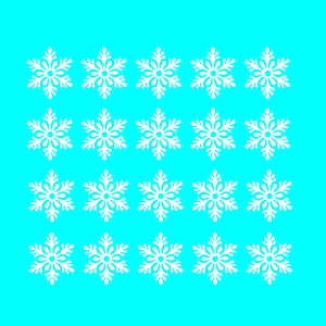 May include: Twenty white snowflake designs on a bright turquoise background.
