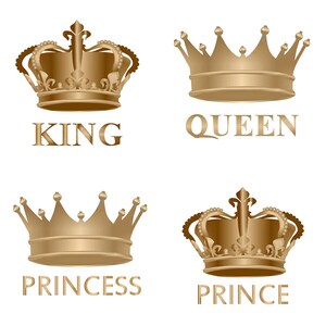 以下が含まれることがあります： 王冠が4つあり、それぞれの下に「KING」、「QUEEN」、「PRINCESS」、「PRINCE」の文字が書かれています。
