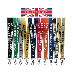 Printed or plain Lanyard - Personalised, custom, neck strap, ID holder Safety Breakaway Clip UK Stock
