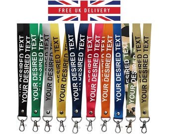 Printed or plain Lanyard - Personalised, custom, neck strap, ID holder Safety Breakaway Clip UK Stock