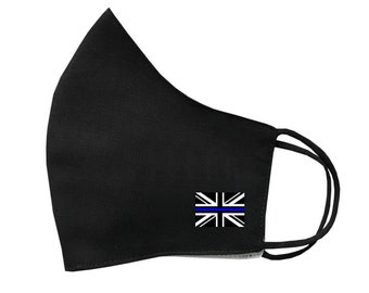 UK Thin Blue Line Flag Face Mask Protective Covering Washable Reusable Breathable Front line first responders Union Jack