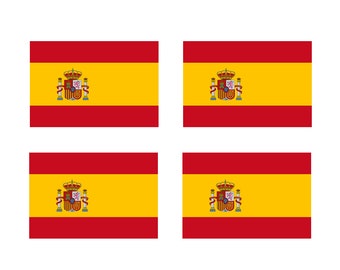 Set de 4 x Fer à repasser drapeau espagnol sur les transferts de sérigraphie pour tissus Lavables en machine Espagne Patch de drapeau