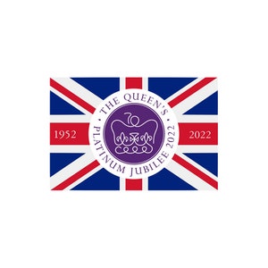 Set of 2 X Queen Jubilee GREAT BRITAIN Flag Iron on Screen Print Transfers for Fabrics Machine Washable British Union Jack patch