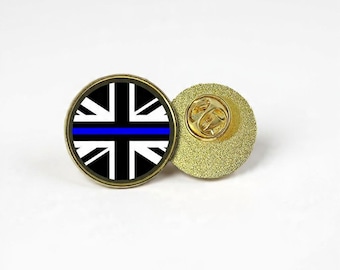 Thin Blue Line Lapel Pin – Front Line UK Police Support Flag Badge first responders