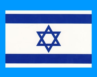 May include: The flag of Israel, featuring a blue Star of David on a white background with two blue horizontal stripes at the top and bottom.
