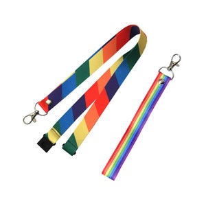Ensemble de porte-clés lanière arc-en-ciel LGBT - tour de cou, porte-carte d'identité drapeau de la fierté gay lesbien