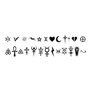 25 x Goth symbols Temporary Tattoo Lasts 1 week Gothic Signs lucifer devil black heart witchcraft