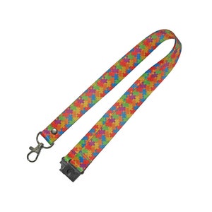 Autism Awareness Jigsaw Lanyard - neck strap, ID HOLDER Safety breakaway clip