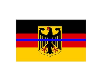 GERMANY Thin Blue Line Flag Iron on Screen Print Transfers for Fabrics Machine Washable German Deutschland Flag patch