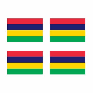 May include: Four red, blue, yellow, and green flags of Mauritius. The flags are arranged in a 2x2 grid.