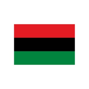May include: A horizontal tri-colour flag with red, black, and green stripes. The red stripe is at the top, the black stripe is in the middle, and the green stripe is at the bottom.