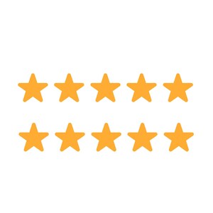 May include: Ten yellow five-pointed stars arranged in two rows of five stars each.