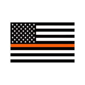 Könnte beinhalten: Eine amerikanische Flagge mit einem dünnen orangenen Streifen in der Mitte, der die Unterstützung für Ersthelfer symbolisiert.