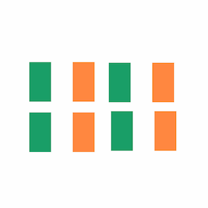 May include: A graphic design with six rectangular shapes arranged in two rows of three. The top row alternates between green and orange rectangles. The bottom row alternates between green and orange rectangles.