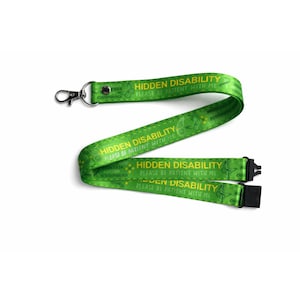 Hidden Disability printed Lanyard - neck strap, ID holder green ribbon butterfly