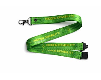 Hidden Disability printed Lanyard - neck strap, ID holder green ribbon butterfly